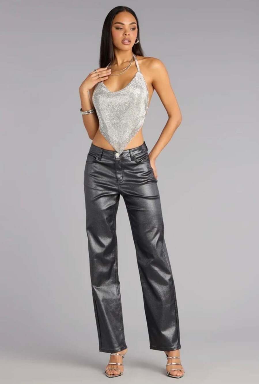 Windsor On the Glow Coated Glitter Straight Leg Pants S NWT Black